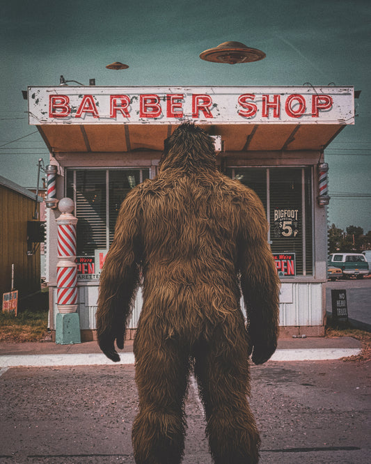 Bigfoot's First Haircut Fine Art Print